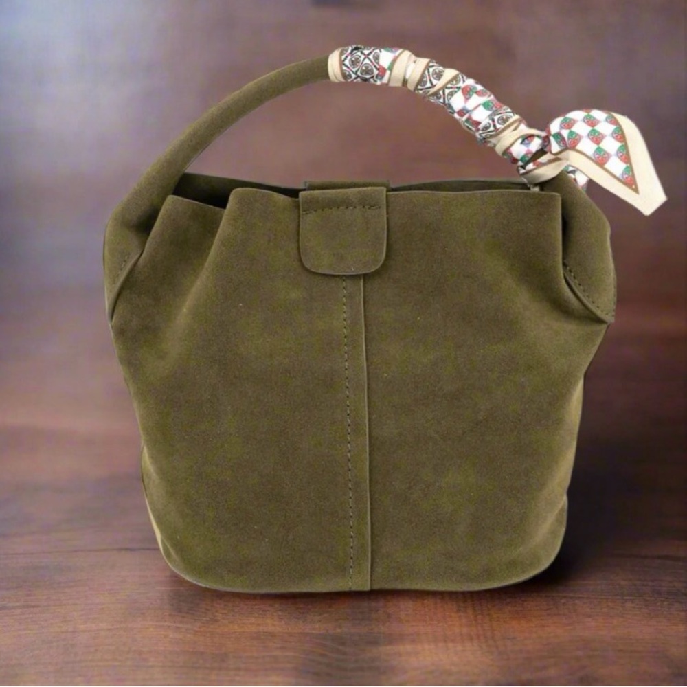 Olive Green Mini Suede Bucket Bag